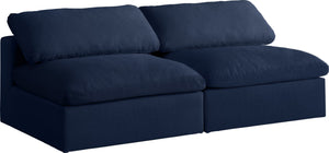 Serene Linen Textured Fabric / Down / Polyester / Engineered Wood Contemporary Navy Linen Textured Fabric Deluxe Cloud-Like Comfort Modular Armless Sofa - 78" W x 40" D x 32" H