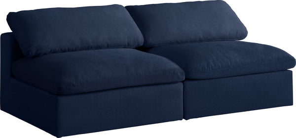Serene Linen Textured Fabric / Down / Polyester / Engineered Wood Contemporary Navy Linen Textured Fabric Deluxe Cloud-Like Comfort Modular Armless Sofa - 78" W x 40" D x 32" H