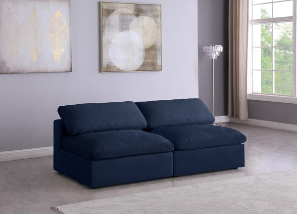 Serene Linen Textured Fabric / Down / Polyester / Engineered Wood Contemporary Navy Linen Textured Fabric Deluxe Cloud-Like Comfort Modular Armless Sofa - 78" W x 40" D x 32" H