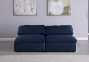 Serene Linen Textured Fabric / Down / Polyester / Engineered Wood Contemporary Navy Linen Textured Fabric Deluxe Cloud-Like Comfort Modular Armless Sofa - 78" W x 40" D x 32" H