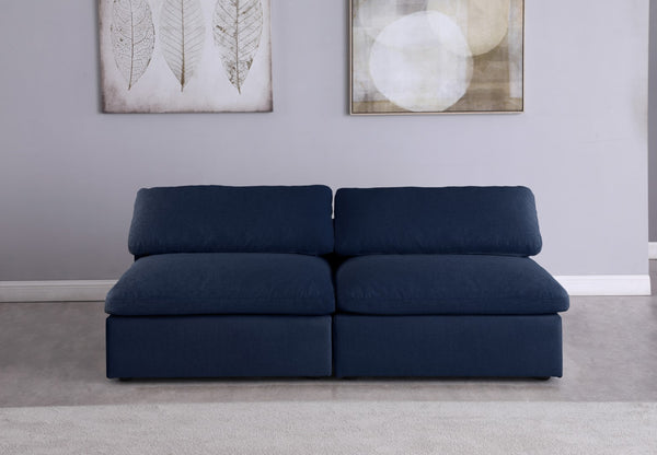 Serene Linen Textured Fabric / Down / Polyester / Engineered Wood Contemporary Navy Linen Textured Fabric Deluxe Cloud-Like Comfort Modular Armless Sofa - 78" W x 40" D x 32" H