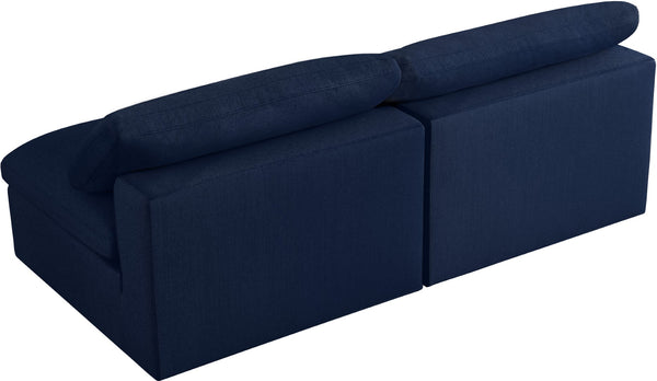 Serene Linen Textured Fabric / Down / Polyester / Engineered Wood Contemporary Navy Linen Textured Fabric Deluxe Cloud-Like Comfort Modular Armless Sofa - 78" W x 40" D x 32" H