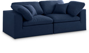 Serene Linen Textured Fabric / Down / Polyester / Engineered Wood Contemporary Navy Linen Textured Fabric Deluxe Cloud-Like Comfort Modular Sofa - 80" W x 40" D x 32" H