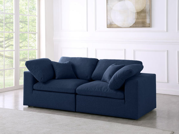 Serene Linen Textured Fabric / Down / Polyester / Engineered Wood Contemporary Navy Linen Textured Fabric Deluxe Cloud-Like Comfort Modular Sofa - 80" W x 40" D x 32" H