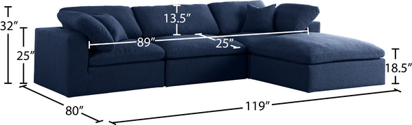 Serene Linen Textured Fabric / Down / Polyester / Engineered Wood Contemporary Navy Linen Textured Fabric Deluxe Cloud-Like Comfort Modular Sectional - 119" W x 80" D x 32" H