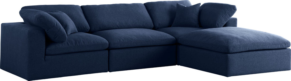 Serene Linen Textured Fabric / Down / Polyester / Engineered Wood Contemporary Navy Linen Textured Fabric Deluxe Cloud-Like Comfort Modular Sectional - 119" W x 80" D x 32" H