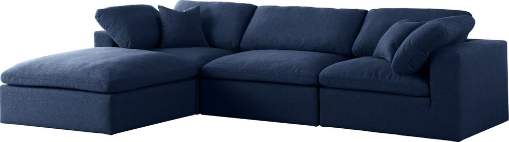 Serene Linen Textured Fabric / Down / Polyester / Engineered Wood Contemporary Navy Linen Textured Fabric Deluxe Cloud-Like Comfort Modular Sectional - 119" W x 80" D x 32" H