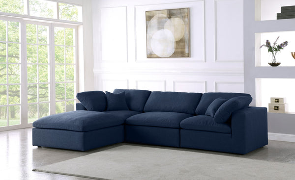 Serene Linen Textured Fabric / Down / Polyester / Engineered Wood Contemporary Navy Linen Textured Fabric Deluxe Cloud-Like Comfort Modular Sectional - 119" W x 80" D x 32" H