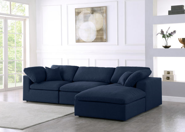 Serene Linen Textured Fabric / Down / Polyester / Engineered Wood Contemporary Navy Linen Textured Fabric Deluxe Cloud-Like Comfort Modular Sectional - 119" W x 80" D x 32" H