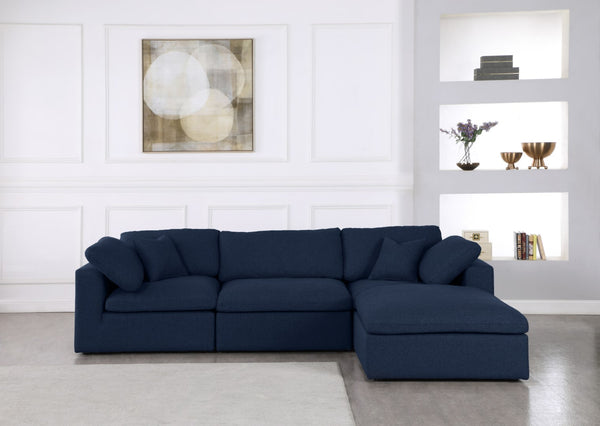 Serene Linen Textured Fabric / Down / Polyester / Engineered Wood Contemporary Navy Linen Textured Fabric Deluxe Cloud-Like Comfort Modular Sectional - 119" W x 80" D x 32" H