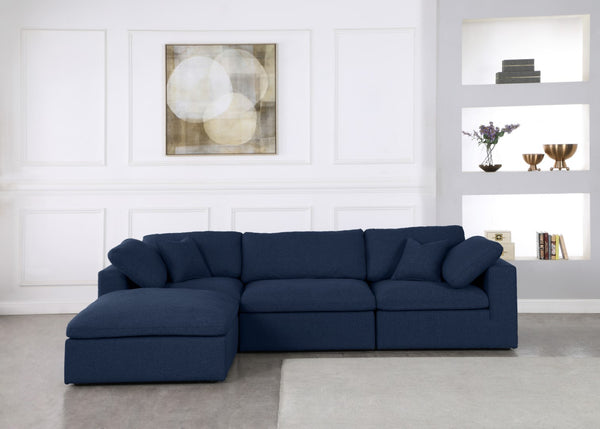 Serene Linen Textured Fabric / Down / Polyester / Engineered Wood Contemporary Navy Linen Textured Fabric Deluxe Cloud-Like Comfort Modular Sectional - 119" W x 80" D x 32" H