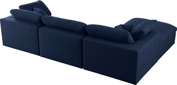 Serene Linen Textured Fabric / Down / Polyester / Engineered Wood Contemporary Navy Linen Textured Fabric Deluxe Cloud-Like Comfort Modular Sectional - 119" W x 80" D x 32" H