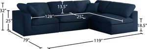 Serene Linen Textured Fabric / Down / Polyester / Engineered Wood Contemporary Navy Linen Textured Fabric Deluxe Cloud-Like Comfort Modular Sectional - 119" W x 79" D x 32" H