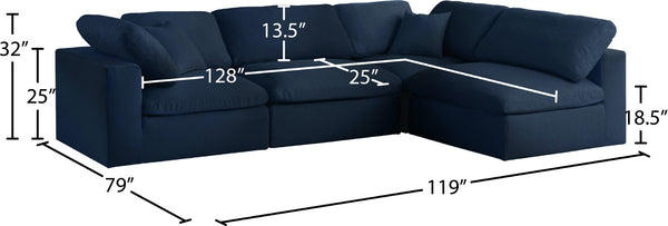 Serene Linen Textured Fabric / Down / Polyester / Engineered Wood Contemporary Navy Linen Textured Fabric Deluxe Cloud-Like Comfort Modular Sectional - 119" W x 79" D x 32" H
