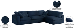 Serene Linen Textured Fabric / Down / Polyester / Engineered Wood Contemporary Navy Linen Textured Fabric Deluxe Cloud-Like Comfort Modular Sectional - 119" W x 79" D x 32" H