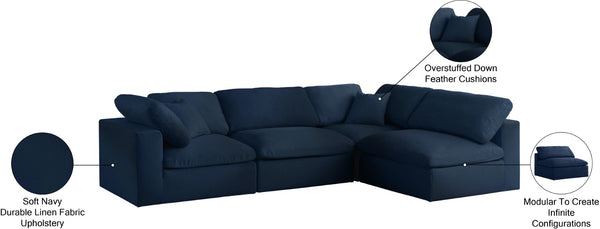 Serene Linen Textured Fabric / Down / Polyester / Engineered Wood Contemporary Navy Linen Textured Fabric Deluxe Cloud-Like Comfort Modular Sectional - 119" W x 79" D x 32" H
