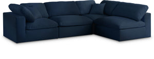Serene Linen Textured Fabric / Down / Polyester / Engineered Wood Contemporary Navy Linen Textured Fabric Deluxe Cloud-Like Comfort Modular Sectional - 119" W x 79" D x 32" H