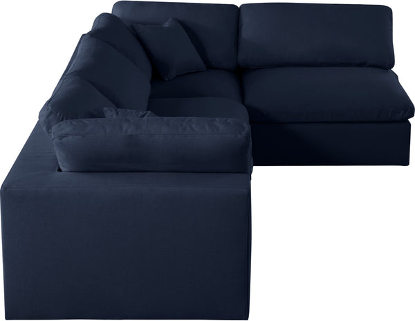 Serene Linen Textured Fabric / Down / Polyester / Engineered Wood Contemporary Navy Linen Textured Fabric Deluxe Cloud-Like Comfort Modular Sectional - 119" W x 79" D x 32" H