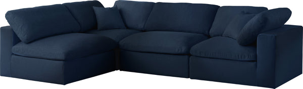 Serene Linen Textured Fabric / Down / Polyester / Engineered Wood Contemporary Navy Linen Textured Fabric Deluxe Cloud-Like Comfort Modular Sectional - 119" W x 79" D x 32" H