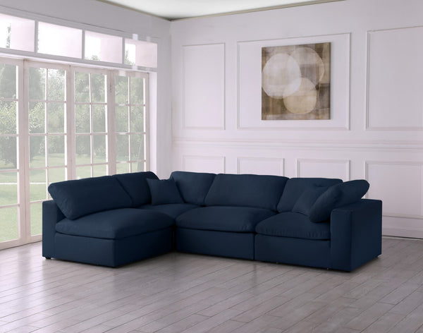 Serene Linen Textured Fabric / Down / Polyester / Engineered Wood Contemporary Navy Linen Textured Fabric Deluxe Cloud-Like Comfort Modular Sectional - 119" W x 79" D x 32" H