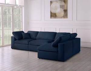 Serene Linen Textured Fabric / Down / Polyester / Engineered Wood Contemporary Navy Linen Textured Fabric Deluxe Cloud-Like Comfort Modular Sectional - 119" W x 79" D x 32" H