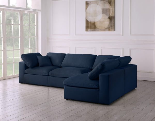 Serene Linen Textured Fabric / Down / Polyester / Engineered Wood Contemporary Navy Linen Textured Fabric Deluxe Cloud-Like Comfort Modular Sectional - 119" W x 79" D x 32" H