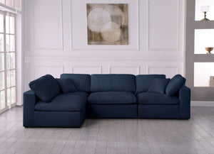 Serene Linen Textured Fabric / Down / Polyester / Engineered Wood Contemporary Navy Linen Textured Fabric Deluxe Cloud-Like Comfort Modular Sectional - 119" W x 79" D x 32" H