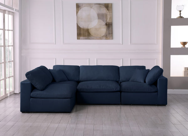 Serene Linen Textured Fabric / Down / Polyester / Engineered Wood Contemporary Navy Linen Textured Fabric Deluxe Cloud-Like Comfort Modular Sectional - 119" W x 79" D x 32" H