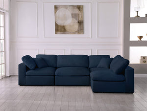 Serene Linen Textured Fabric / Down / Polyester / Engineered Wood Contemporary Navy Linen Textured Fabric Deluxe Cloud-Like Comfort Modular Sectional - 119" W x 79" D x 32" H