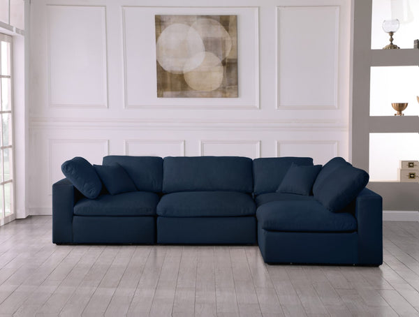 Serene Linen Textured Fabric / Down / Polyester / Engineered Wood Contemporary Navy Linen Textured Fabric Deluxe Cloud-Like Comfort Modular Sectional - 119" W x 79" D x 32" H