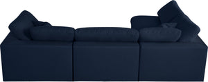 Serene Linen Textured Fabric / Down / Polyester / Engineered Wood Contemporary Navy Linen Textured Fabric Deluxe Cloud-Like Comfort Modular Sectional - 119" W x 79" D x 32" H