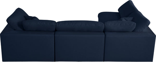 Serene Linen Textured Fabric / Down / Polyester / Engineered Wood Contemporary Navy Linen Textured Fabric Deluxe Cloud-Like Comfort Modular Sectional - 119" W x 79" D x 32" H