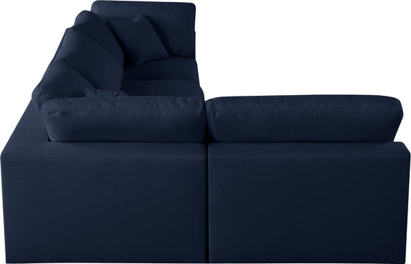 Serene Linen Textured Fabric / Down / Polyester / Engineered Wood Contemporary Navy Linen Textured Fabric Deluxe Cloud-Like Comfort Modular Sectional - 119" W x 79" D x 32" H
