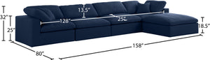 Serene Linen Textured Fabric / Down / Polyester / Engineered Wood Contemporary Navy Linen Textured Fabric Deluxe Cloud-Like Comfort Modular Sectional - 158" W x 80" D x 32" H
