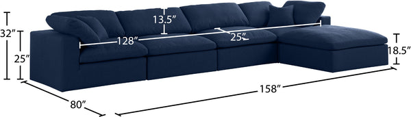 Serene Linen Textured Fabric / Down / Polyester / Engineered Wood Contemporary Navy Linen Textured Fabric Deluxe Cloud-Like Comfort Modular Sectional - 158" W x 80" D x 32" H