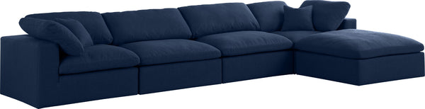 Serene Linen Textured Fabric / Down / Polyester / Engineered Wood Contemporary Navy Linen Textured Fabric Deluxe Cloud-Like Comfort Modular Sectional - 158" W x 80" D x 32" H