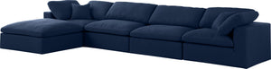 Serene Linen Textured Fabric / Down / Polyester / Engineered Wood Contemporary Navy Linen Textured Fabric Deluxe Cloud-Like Comfort Modular Sectional - 158" W x 80" D x 32" H