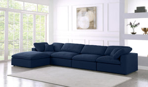 Serene Linen Textured Fabric / Down / Polyester / Engineered Wood Contemporary Navy Linen Textured Fabric Deluxe Cloud-Like Comfort Modular Sectional - 158" W x 80" D x 32" H
