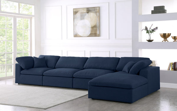 Serene Linen Textured Fabric / Down / Polyester / Engineered Wood Contemporary Navy Linen Textured Fabric Deluxe Cloud-Like Comfort Modular Sectional - 158" W x 80" D x 32" H