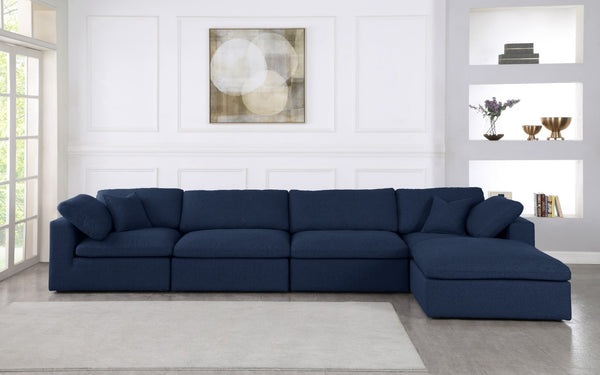 Serene Linen Textured Fabric / Down / Polyester / Engineered Wood Contemporary Navy Linen Textured Fabric Deluxe Cloud-Like Comfort Modular Sectional - 158" W x 80" D x 32" H
