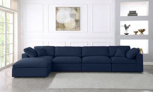 Serene Linen Textured Fabric / Down / Polyester / Engineered Wood Contemporary Navy Linen Textured Fabric Deluxe Cloud-Like Comfort Modular Sectional - 158" W x 80" D x 32" H