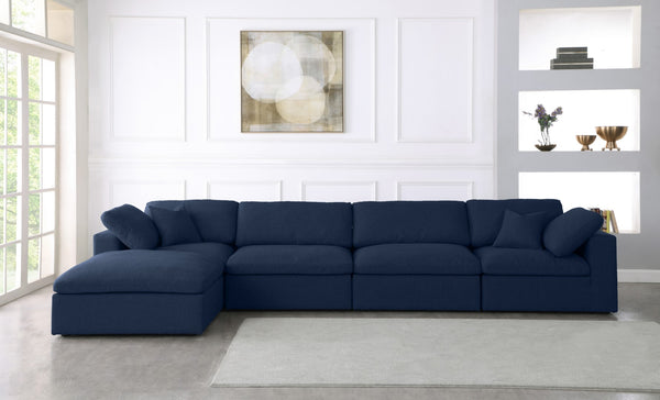 Serene Linen Textured Fabric / Down / Polyester / Engineered Wood Contemporary Navy Linen Textured Fabric Deluxe Cloud-Like Comfort Modular Sectional - 158" W x 80" D x 32" H