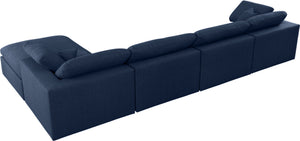 Serene Linen Textured Fabric / Down / Polyester / Engineered Wood Contemporary Navy Linen Textured Fabric Deluxe Cloud-Like Comfort Modular Sectional - 158" W x 80" D x 32" H