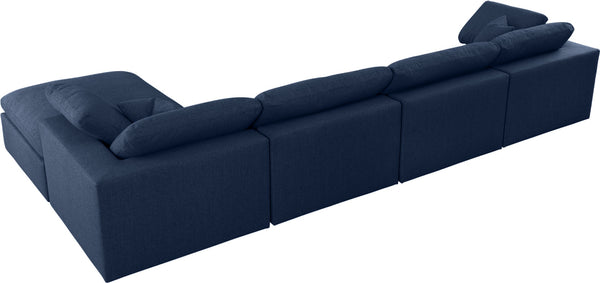 Serene Linen Textured Fabric / Down / Polyester / Engineered Wood Contemporary Navy Linen Textured Fabric Deluxe Cloud-Like Comfort Modular Sectional - 158" W x 80" D x 32" H