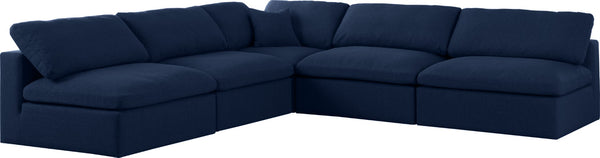Serene Linen Textured Fabric / Down / Polyester / Engineered Wood Contemporary Navy Linen Textured Fabric Deluxe Cloud-Like Comfort Modular Sectional - 118" W x 120" D x 32" H