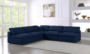 Serene Linen Textured Fabric / Down / Polyester / Engineered Wood Contemporary Navy Linen Textured Fabric Deluxe Cloud-Like Comfort Modular Sectional - 118" W x 120" D x 32" H