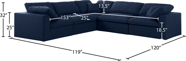 Serene Linen Textured Fabric / Down / Polyester / Engineered Wood Contemporary Navy Linen Textured Fabric Deluxe Cloud-Like Comfort Modular Sectional - 119" W x 120" D x 32" H