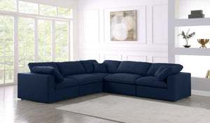 Serene Linen Textured Fabric / Down / Polyester / Engineered Wood Contemporary Navy Linen Textured Fabric Deluxe Cloud-Like Comfort Modular Sectional - 119" W x 120" D x 32" H