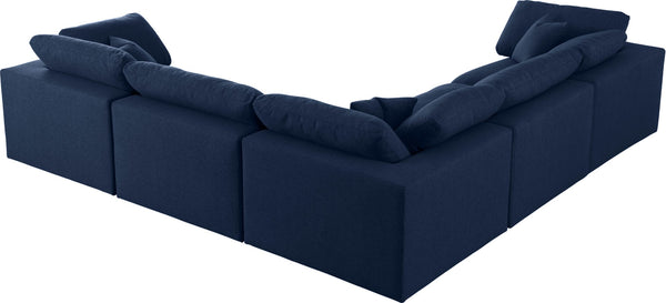 Serene Linen Textured Fabric / Down / Polyester / Engineered Wood Contemporary Navy Linen Textured Fabric Deluxe Cloud-Like Comfort Modular Sectional - 119" W x 120" D x 32" H