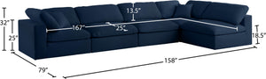Serene Linen Textured Fabric / Down / Polyester / Engineered Wood Contemporary Navy Linen Textured Fabric Deluxe Cloud-Like Comfort Modular Sectional - 158" W x 79" D x 32" H